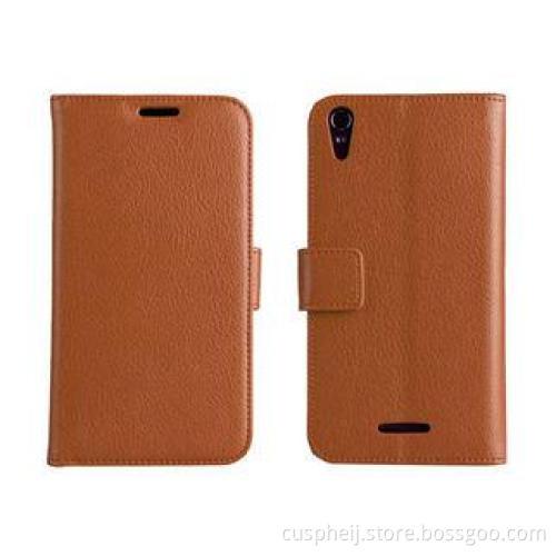 Brown Leather Mobile Phone Case Wallet Cover For Sony Xperi